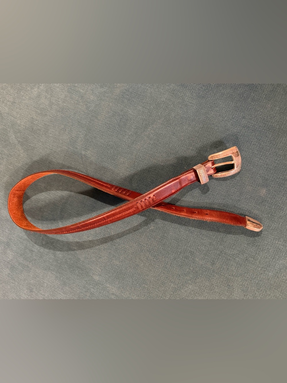 Onyx Chestnut Brown Leather Belt with Silver-Tone Buckle